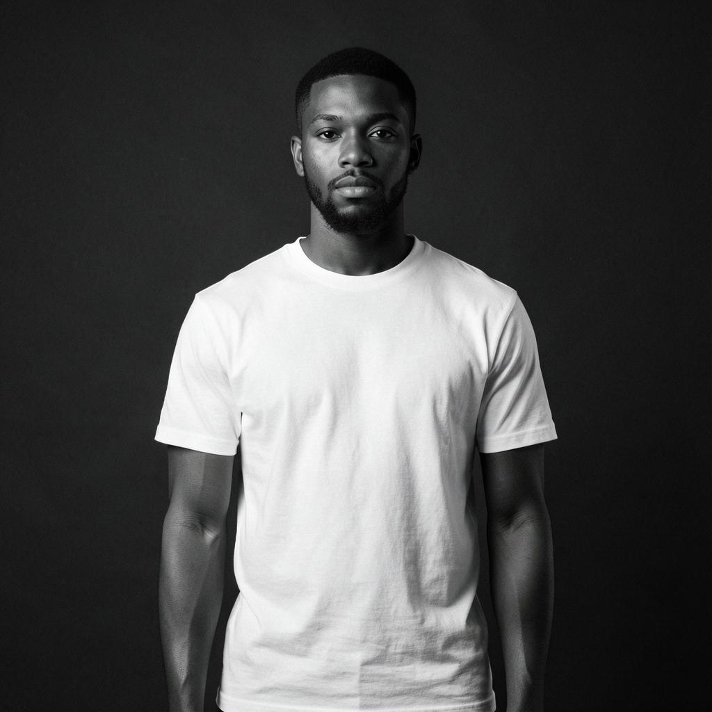 A man in a crisp white crew-neck tee from Chappelle’s